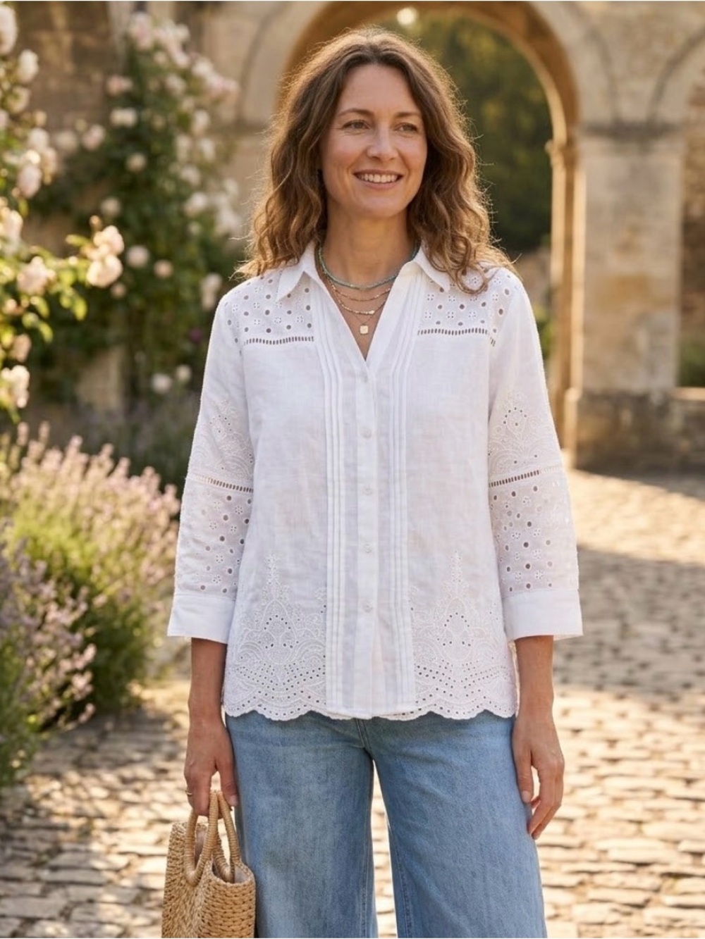 Notations White Eyelet Button-Down Shirt - Picture 2 of 7